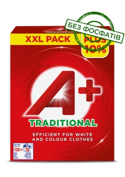 Пральний порошок A+ Traditional для білої та кольорової білизни, 5.076 кг (120 прань)