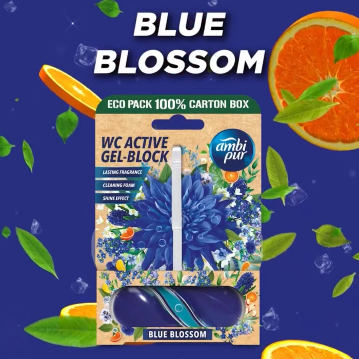 Гелевый подвесной блок для туалета Ambi Pur WC Active Gel-Block Голубые цветы, 45 г - 