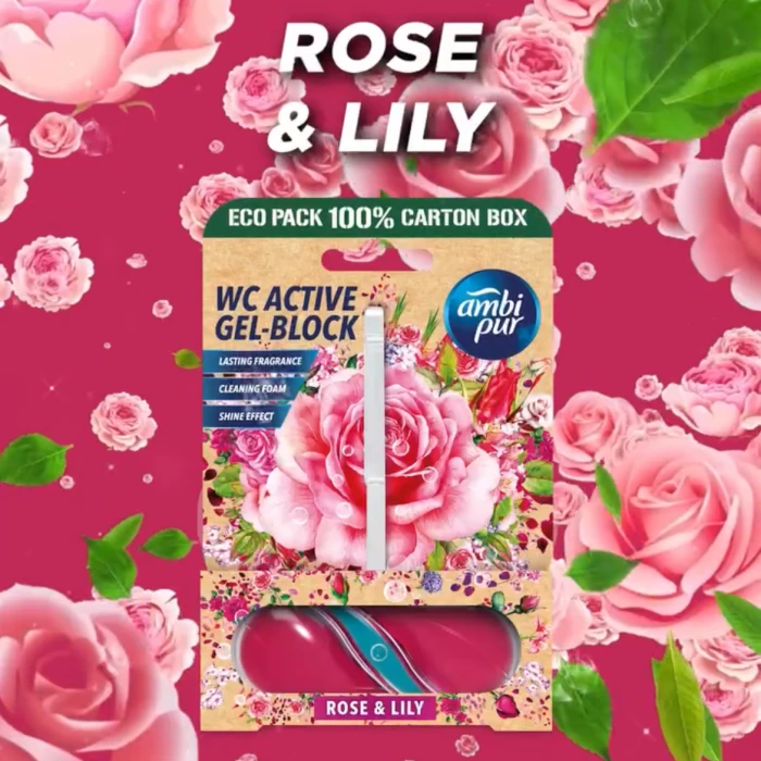 Гелевий підвісний блок для туалету Ambi Pur WC Active Gel-Block Троянда і лілія, 45 г - 