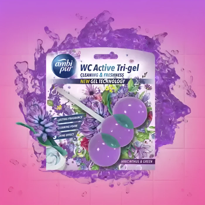 Гелевый подвесной блок для туалета Ambi Pur WC Active Tri-gel Гиацинт и зелень, 45 г - 